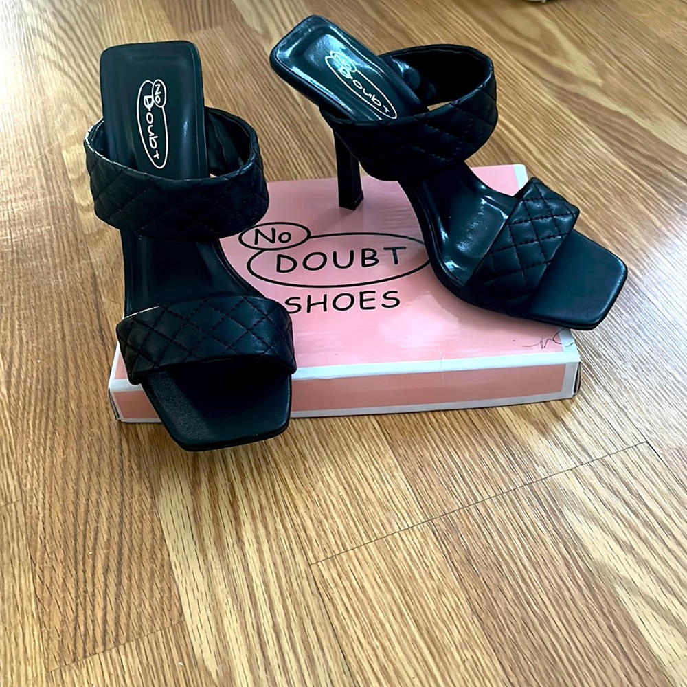 Black, double strap heeled mules size 9 never worn